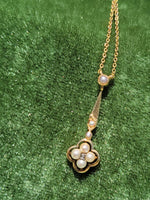 14k gold Victorian diamond & pearl necklace pendant lavaliere