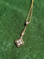 14k gold Victorian diamond & pearl necklace pendant lavaliere