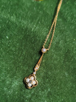 14k gold Victorian diamond & pearl necklace pendant lavaliere