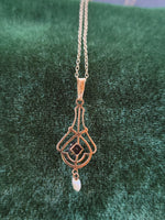 10k gold Victorian amethyst & seed pearl necklace pendant lavaliere