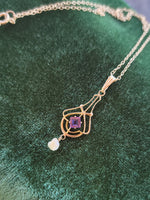 10k gold Victorian amethyst & seed pearl necklace pendant lavaliere