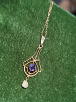10k gold Victorian amethyst & seed pearl necklace pendant lavaliere