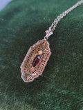 10k white gold c.1920's filigree garnet pendant necklace