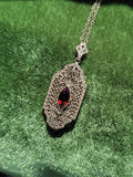 10k white gold c.1920's filigree garnet pendant necklace