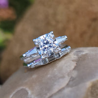 14k white gold c.40's-50's diamond engagement ring bridal set