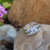 14k white gold c.40's-50's diamond engagement ring bridal set