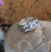 14k white gold c.40's-50's diamond engagement ring bridal set