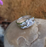 14k white gold c.40's-50's diamond engagement ring bridal set