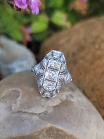 platinum Art Deco c.1920's filigree diamond glove shield ring