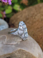 platinum Art Deco c.1920's filigree diamond glove shield ring