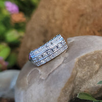 14k white gold 15 diamond 3 row floral estate band