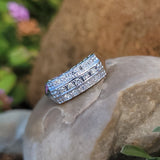 14k white gold 15 diamond 3 row floral estate band