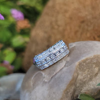 14k white gold 15 diamond 3 row floral estate band