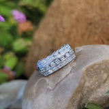 14k white gold 15 diamond 3 row floral estate band