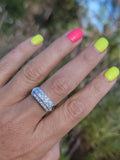 14k white gold 15 diamond 3 row floral estate band
