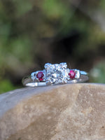 Platinum estate diamond & ruby ring