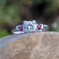 Platinum estate diamond & ruby ring
