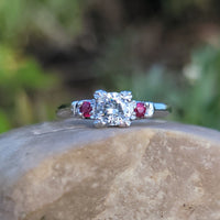 Platinum estate diamond & ruby ring