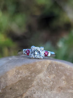 Platinum estate diamond & ruby ring