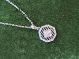 14k white gold Deco c.1920's filigree diamond pendant necklace