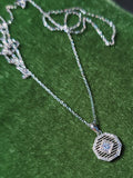 14k white gold Deco c.1920's filigree diamond pendant necklace