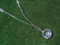 14k white gold Deco c.1920's filigree diamond pendant necklace