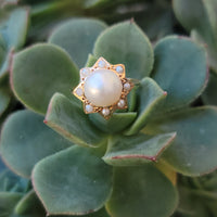 18k gold pearl starburst estate vintage ring