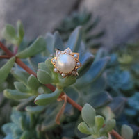 18k gold pearl starburst estate vintage ring