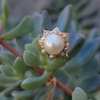18k gold pearl starburst estate vintage ring