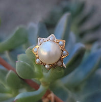 18k gold pearl starburst estate vintage ring