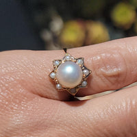 18k gold pearl starburst estate vintage ring