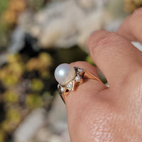 18k gold pearl starburst estate vintage ring