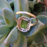 14ct gold two tone emerald cut peridot & diamond estate ring