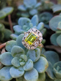 14ct gold two tone emerald cut peridot & diamond estate ring