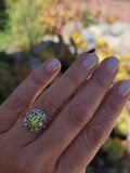 14ct gold two tone emerald cut peridot & diamond estate ring