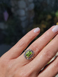 14ct gold two tone emerald cut peridot & diamond estate ring