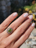 14ct gold two tone emerald cut peridot & diamond estate ring