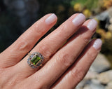 14ct gold two tone emerald cut peridot & diamond estate ring