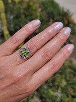 14ct gold two tone emerald cut peridot & diamond estate ring