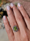 14ct gold two tone emerald cut peridot & diamond estate ring