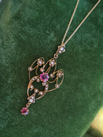 9ct gold Victorian & seed pearl necklace pendant lavaliere - England