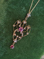 9ct gold Victorian & seed pearl necklace pendant lavaliere - England