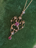 9ct gold Victorian & seed pearl necklace pendant lavaliere - England