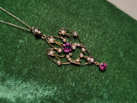 9ct gold Victorian & seed pearl necklace pendant lavaliere - England