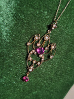 9ct gold Victorian & seed pearl necklace pendant lavaliere - England