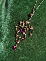 9ct gold Victorian & seed pearl necklace pendant lavaliere - England
