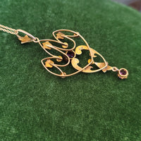 9ct gold Victorian & seed pearl necklace pendant lavaliere - England