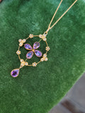 9ct gold Victorian amethyst & seed pearl necklace pendant lavaliere