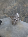 platinum Art Deco c.1920's filigree diamond glove shield ring