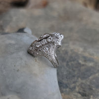 platinum Art Deco c.1920's filigree diamond glove shield ring